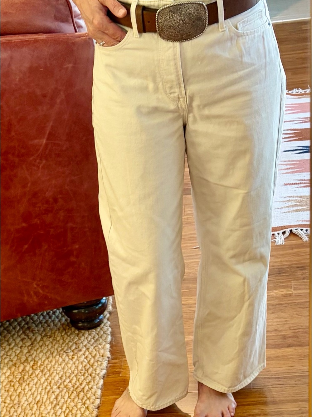 Women's Wide Leg High Waisted Denim Jeans in Cream